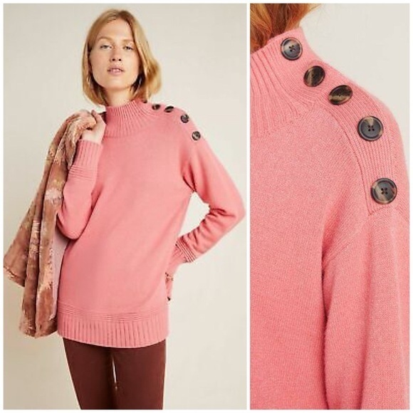 Anthropologie Margarita Mock Neck Button Shoulder Tunic Sweater Size Large - Picture 1 of 10